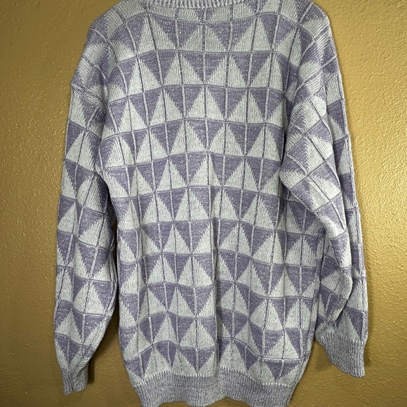 Vintage Sweater Bears Crossing Purple White Metallic Diamond Made In USA Size L - Picture 5 of 12